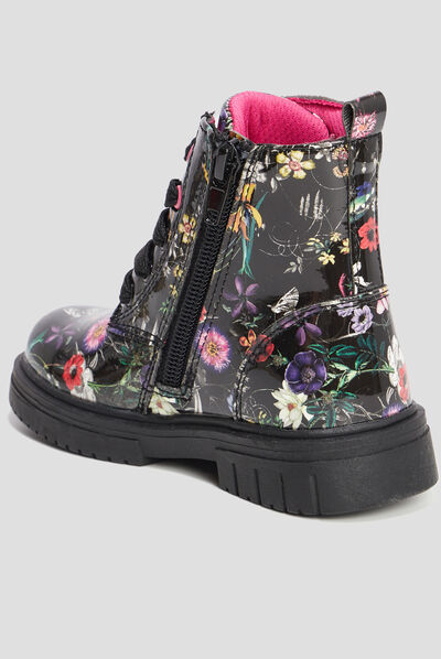 Bottines vernies print fleuri noir fille