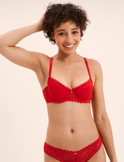 Soutien-gorge corbeille padd&eacute; dentelle rouge femme