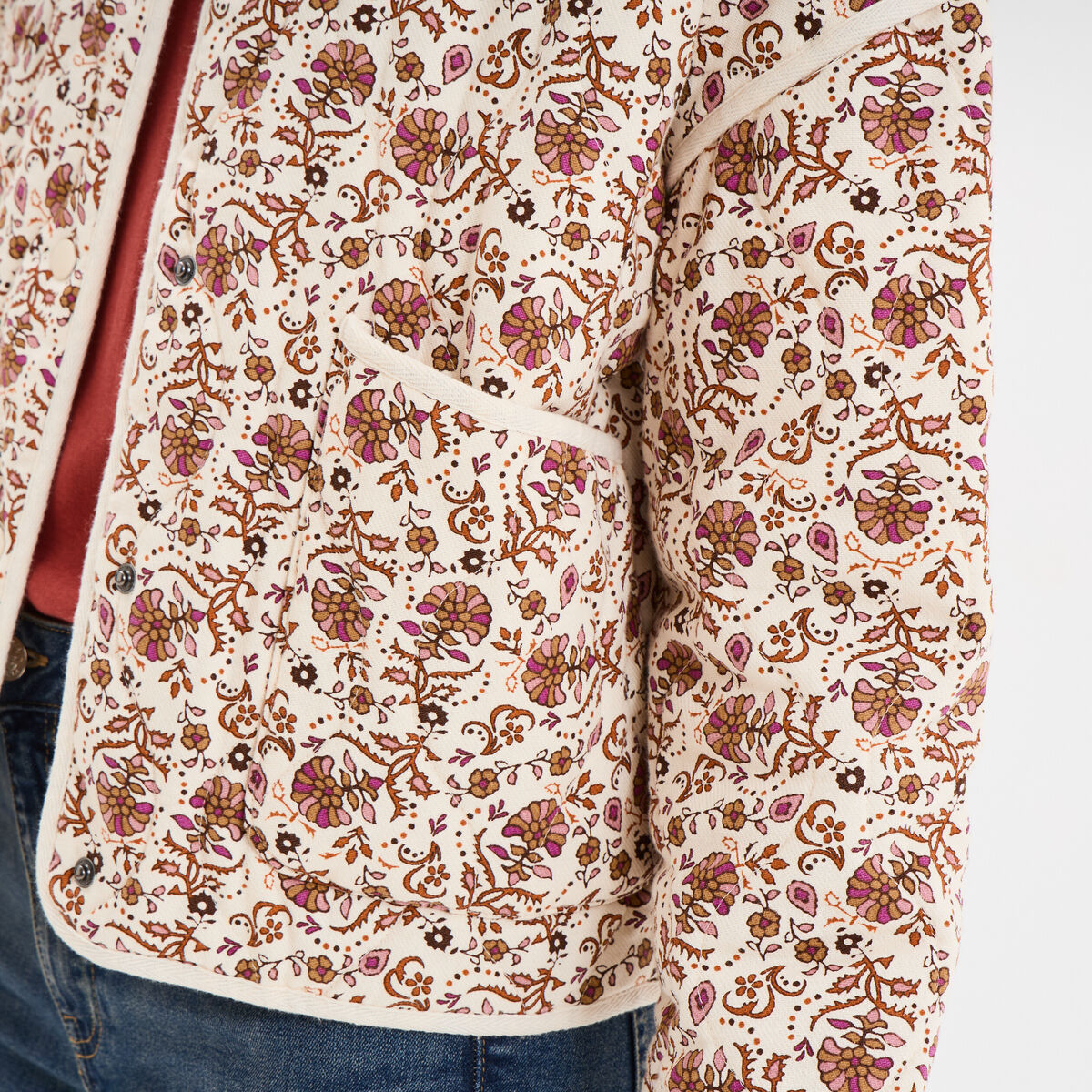Veste matelassée col rond coton blanc femme