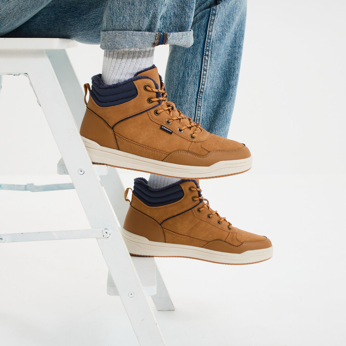 Baskets montantes avec lacets marron clair homme