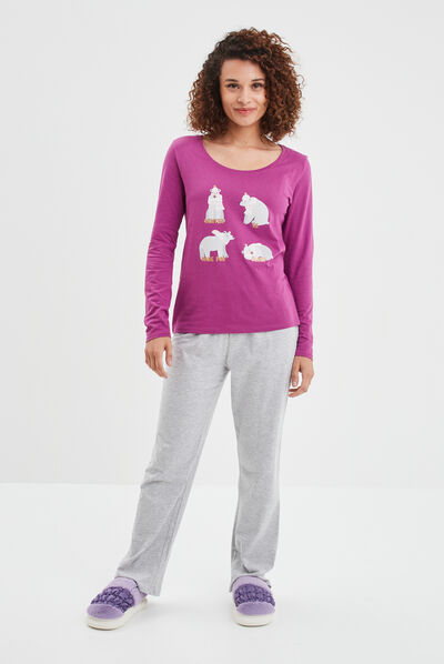Ensemble pyjama pantalon coton violet femme