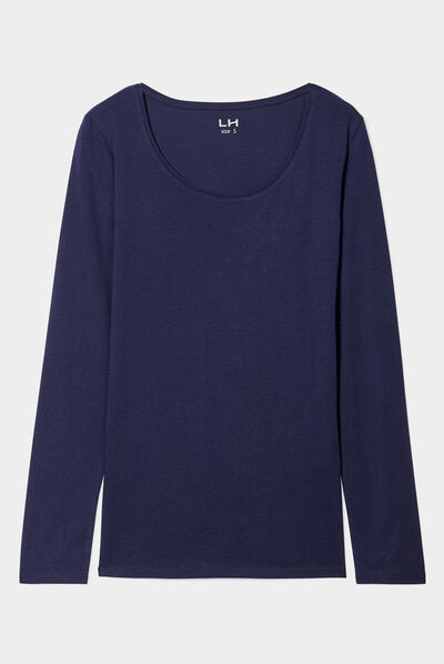 T-shirt coton manches longues bleu marine femme