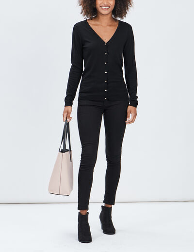 Gilet boutonné avec col en V noir femme