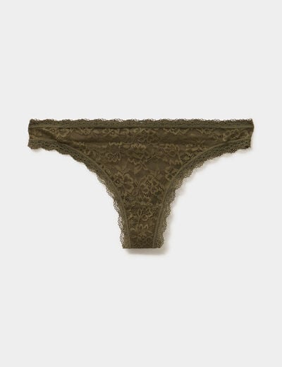 Tanga en dentelle doublure coton vert kaki femme