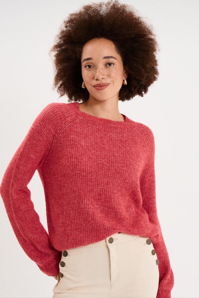 Pull col rond manches longues rose cerise femme