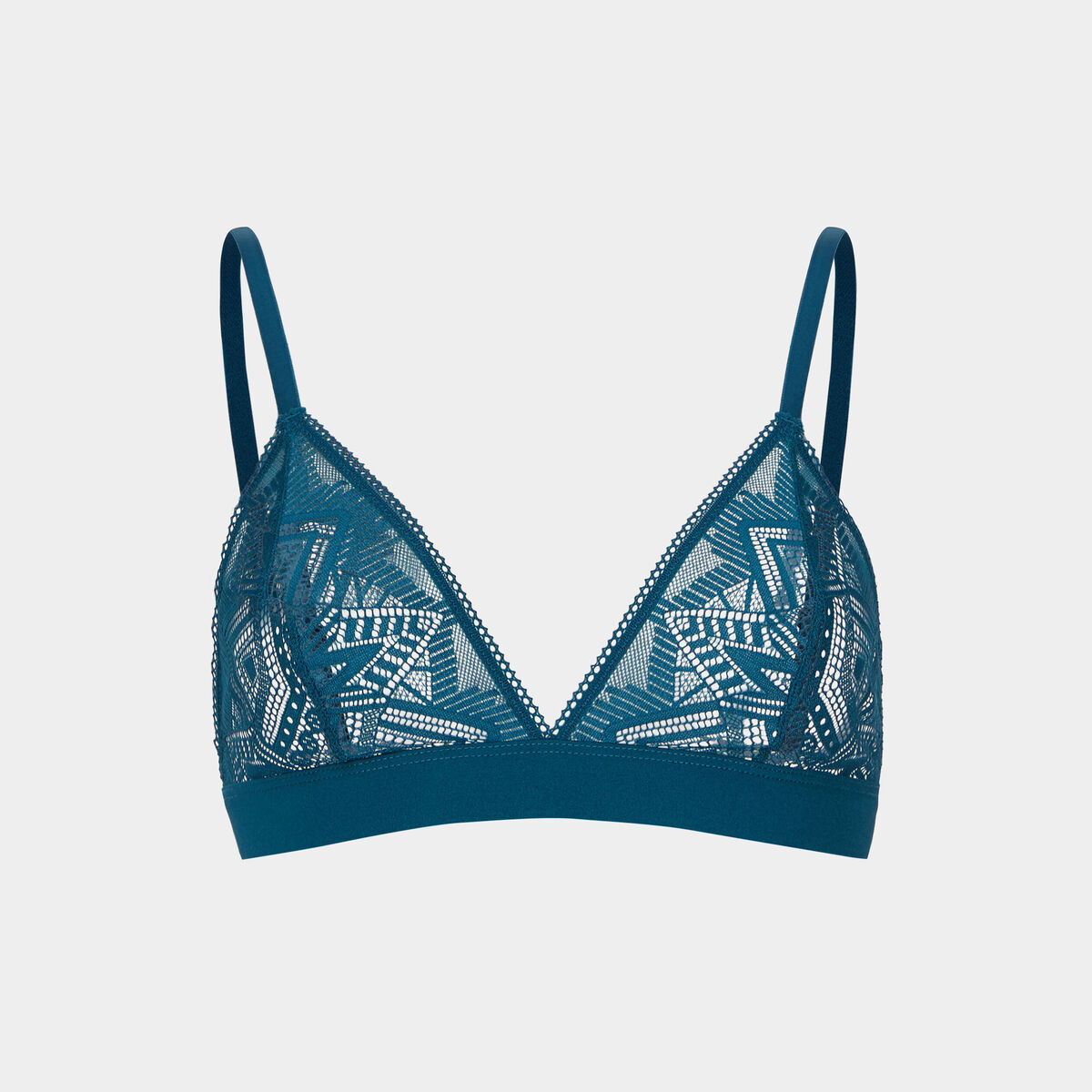 Soutien-gorge triangle en dentelle bleu canard femme