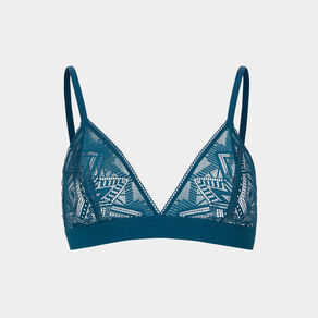 Soutien-gorge triangle en dentelle bleu canard femme