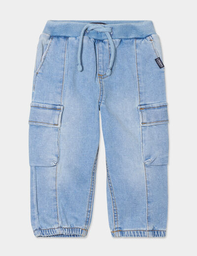 Jeans poches rabats denim bleach b&eacute;b&eacute; gar&ccedil;on
