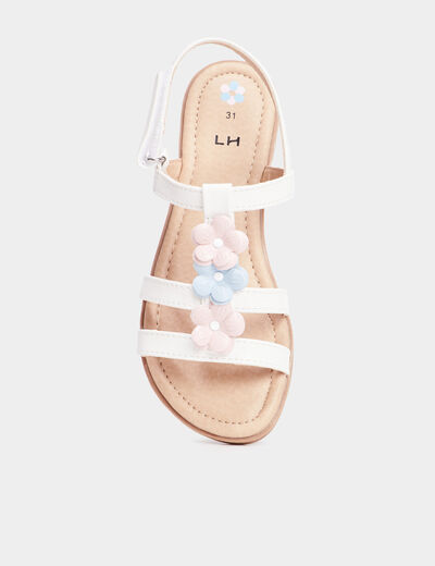 Sandales plates avec fleurs blanc fille