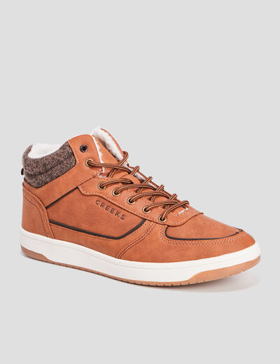Baskets montantes fourrées marron homme