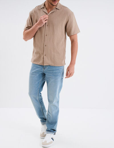 Chemise manches courtes gaze de coton taupe homme