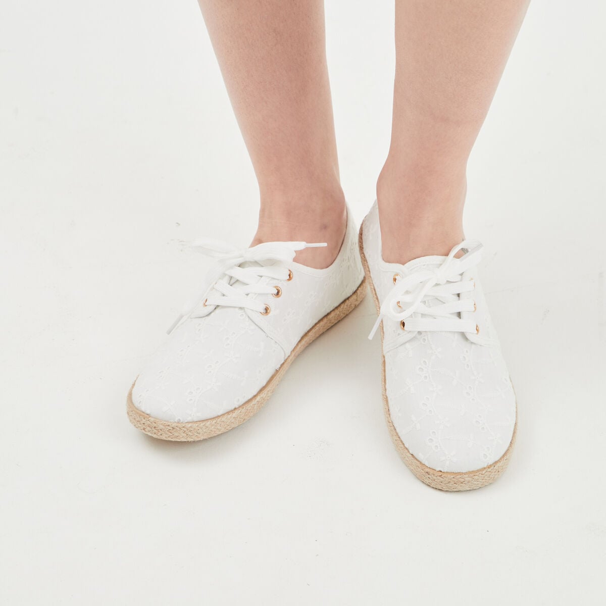 Derbies en toile &agrave; lacets blanc femme