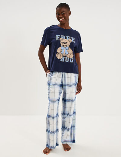Ensemble pyjama pantalon t-shirt coton bleu femme