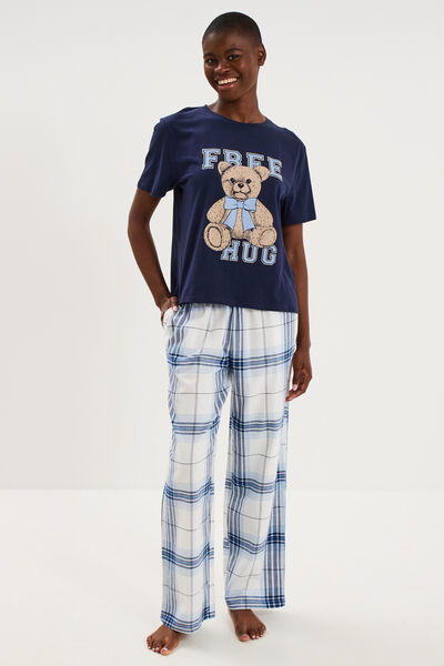 Ensemble pyjama pantalon t-shirt coton bleu femme