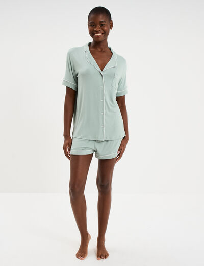 Ensemble pyjama fluide short et chemise vert pastel femme