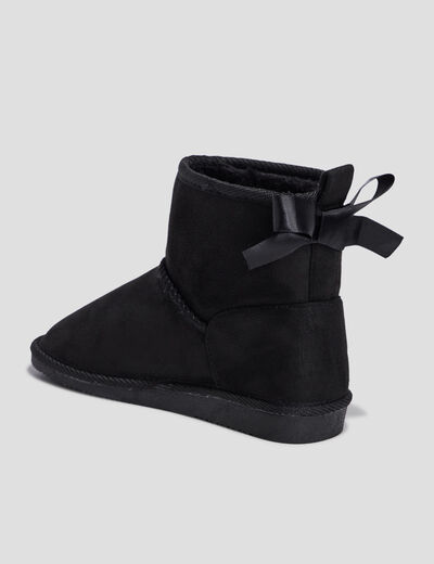 Bottines fourrées noeud effet satin noir fille