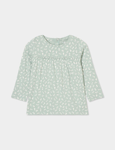 T-shirt manches longues col rond coton vert pastel bébé fille