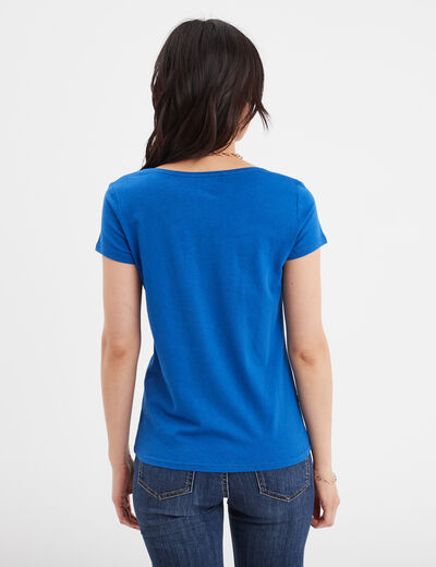 T-shirt coton col rond manches courtes bleu roi femme