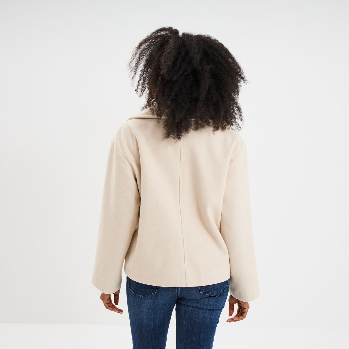 Blouson court boutonné beige femme