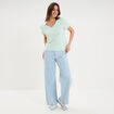 T-shirt manches courtes col en V coton vert clair femme