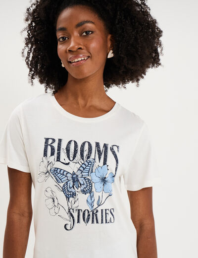 T-shirt ajust&eacute; manches courtes coton blanc femme