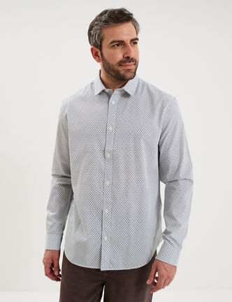Chemise droite imprim&eacute;e manches longues beige homme