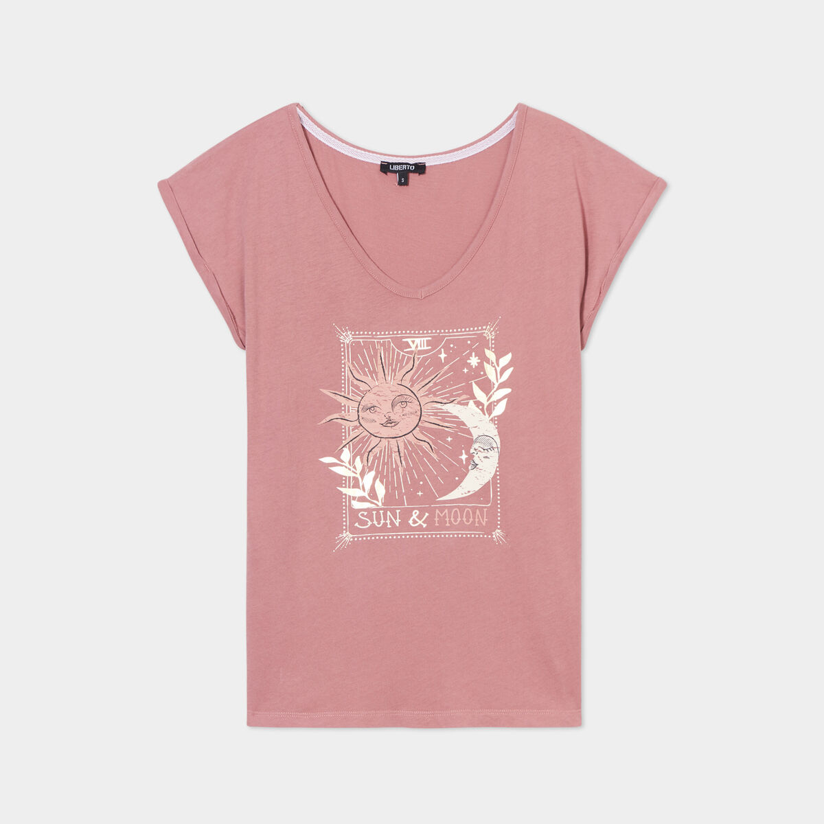 T-shirt coton col en V manches courtes vert clair femme