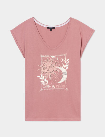 T-shirt coton col en V manches courtes vert clair femme