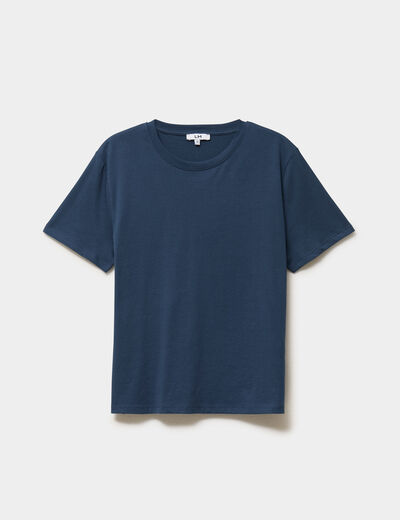 T-shirt col rond manches courtes coton bleu marine femme