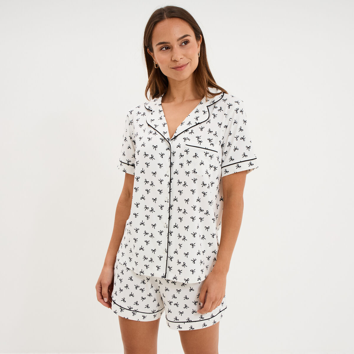 Ensemble pyjama chemise et short ecru femme