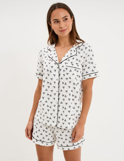 Ensemble pyjama chemise et short ecru femme
