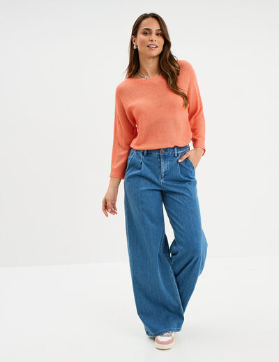 Pull manches longues rose corail femme