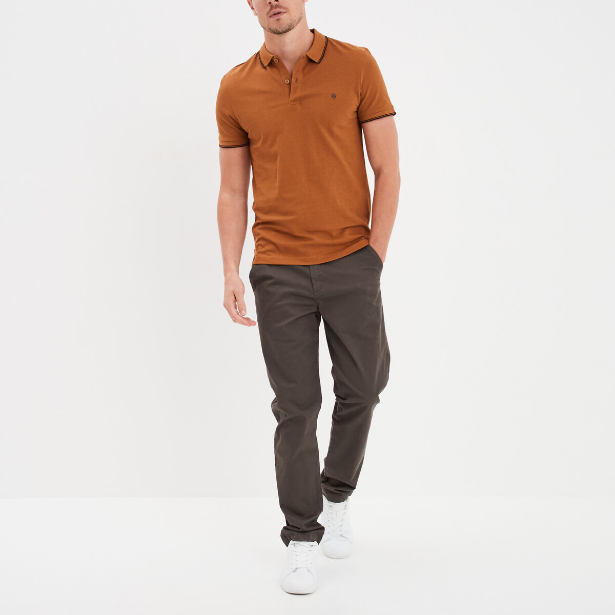 Pantalon chino droit stretch retroussé vert homme
