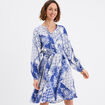 Robe fluide manches longues ceintur&eacute;e bleu femme