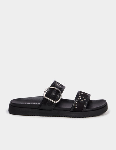 Mules avec brides &agrave; clous noir femme