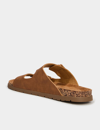 Mules double brides &agrave; scratchs marron clair homme