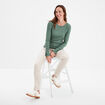 T-shirt col rond manches longues vert femme