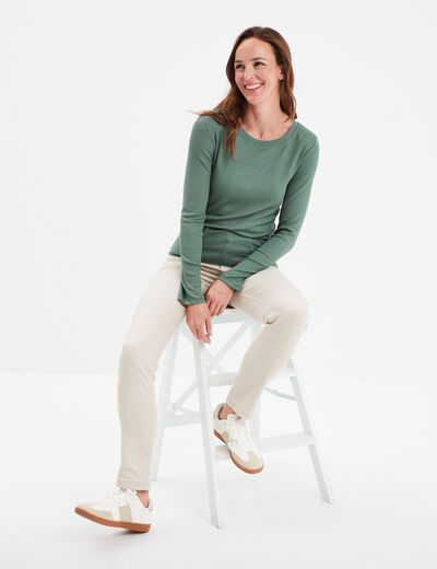 T-shirt col rond manches longues vert femme