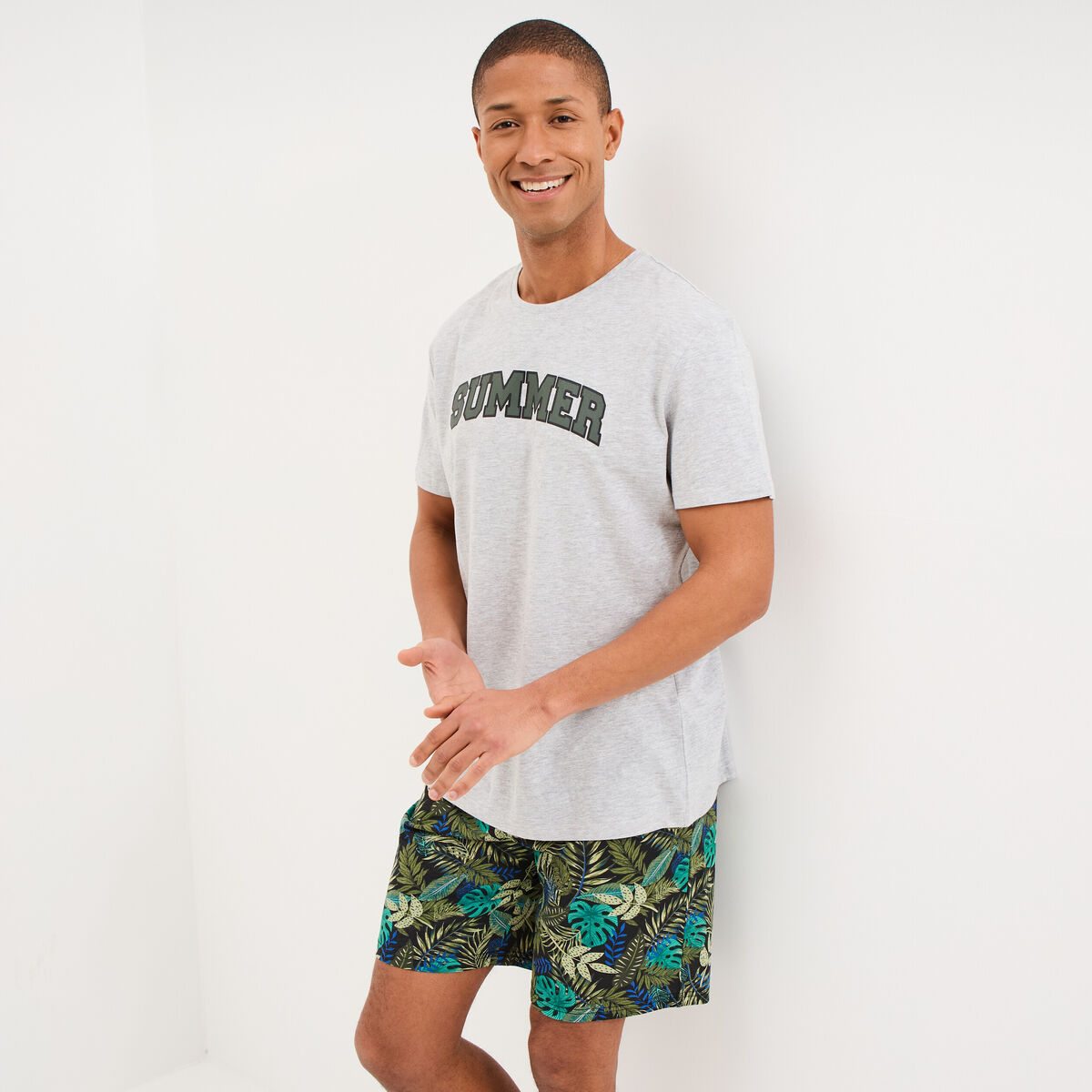Ensemble pyjama short et t-shirt coton gris clair homme