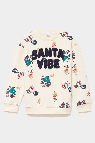 Sweat de No&euml;l col rond ecru gar&ccedil;on