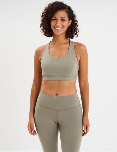 Brassi&egrave;re de sport ajust&eacute;e dos nageur vert kaki femme