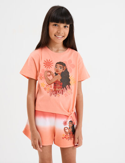 T-shirt noué manches courtes Vaiana orange corail fille