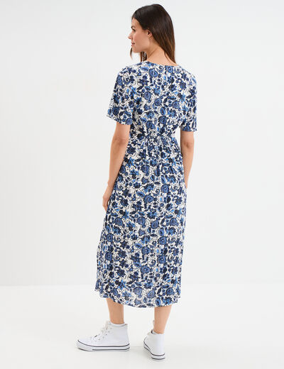 Robe longue empire taille smock&eacute;e blanc femme
