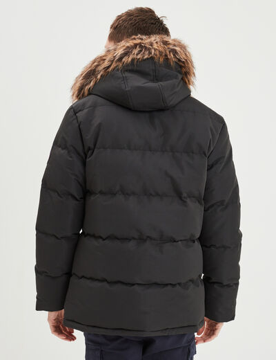 Parka capuche fausse fourrure amovible noir homme