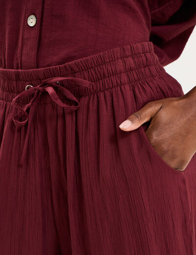 Pantalon large fluide taille &eacute;lastiqu&eacute;e bordeaux femme