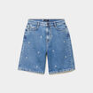 Short bermuda en jean large brod&eacute; denim double stone femme