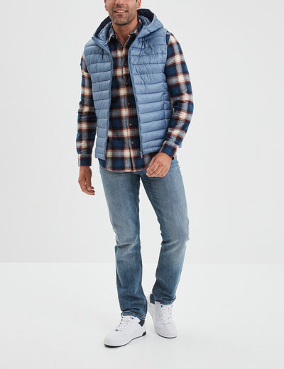 Chemise manches longues droite en coton bleu marine homme