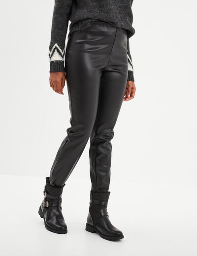 Legging simili cuir taille élastiquée noir femme