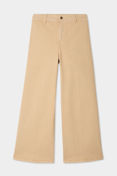 Pantalon large 7/8&egrave;me coton sable femme