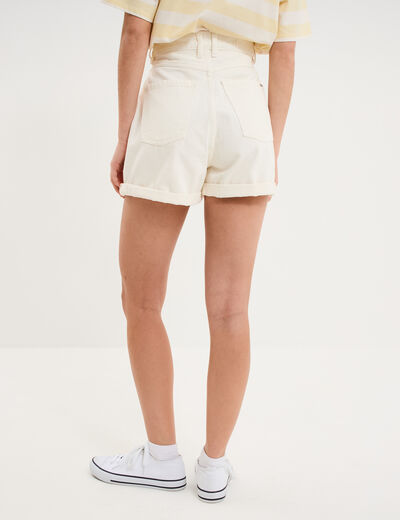 Short mom 5 poches coton ecru femme